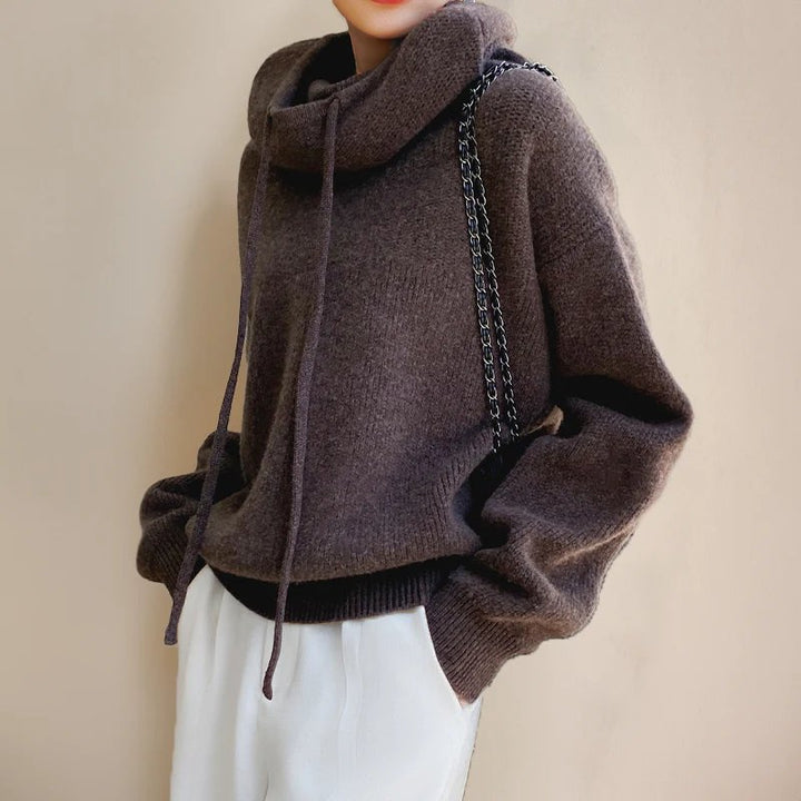 Women's Knit Hooded Sweater | Oversized Cowl Hood Relaxed Fit Front