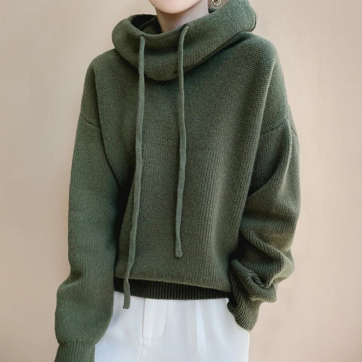 Women's Knit Hooded Sweater | Oversized Cowl Hood Relaxed Fit Side