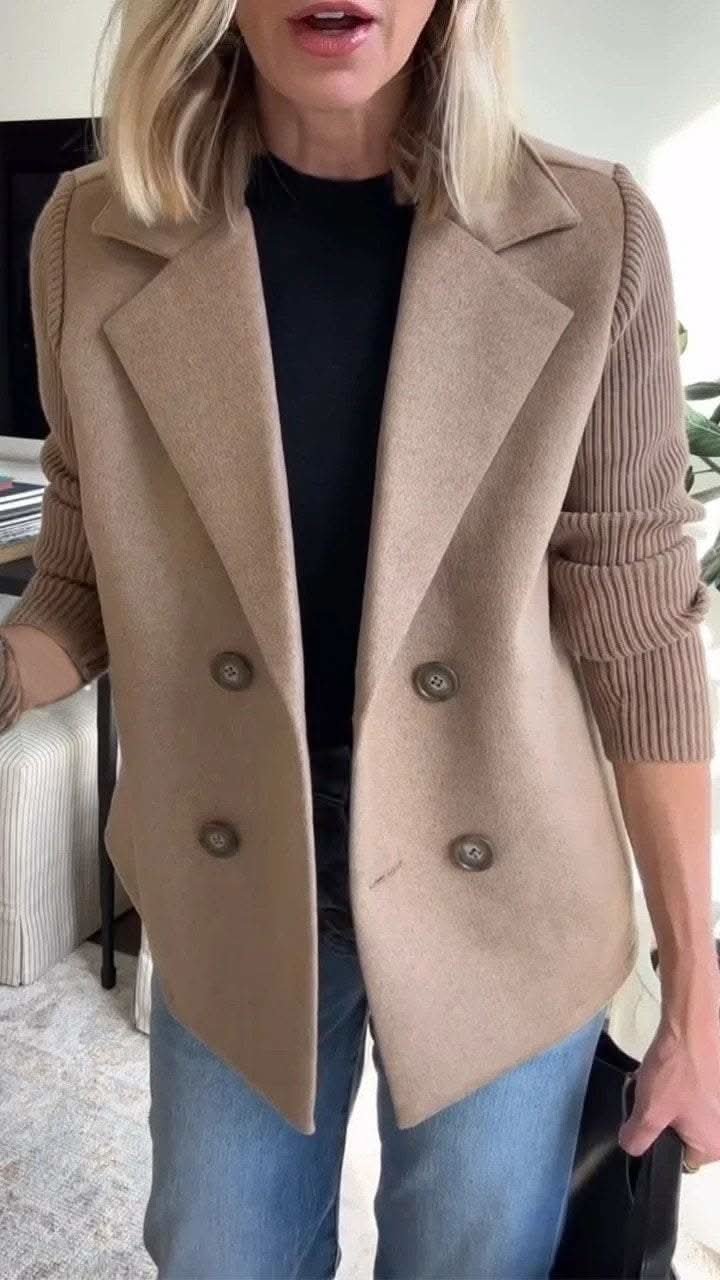Women's Knit Sleeve Casual Blazer Coat Back