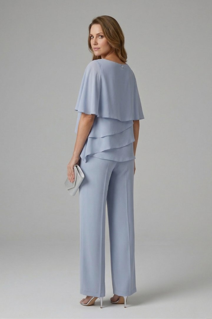 Women's Layered Top | Straight Leg Trousers Set Back