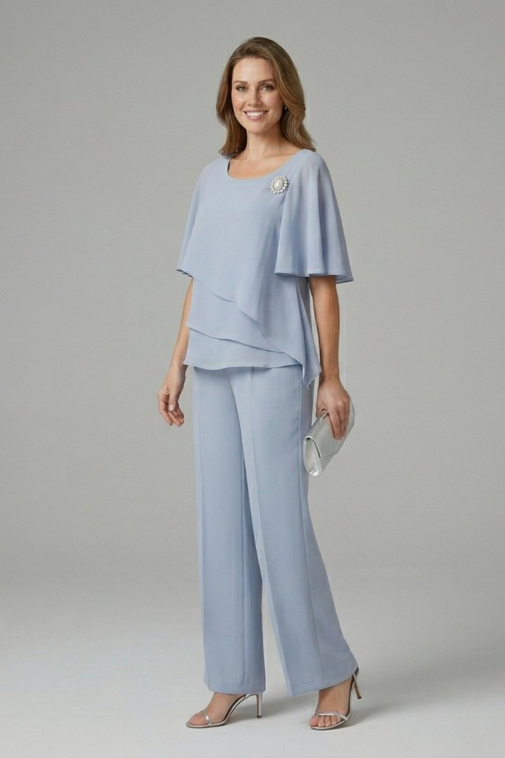 Women's Layered Top | Straight Leg Trousers Set Detail