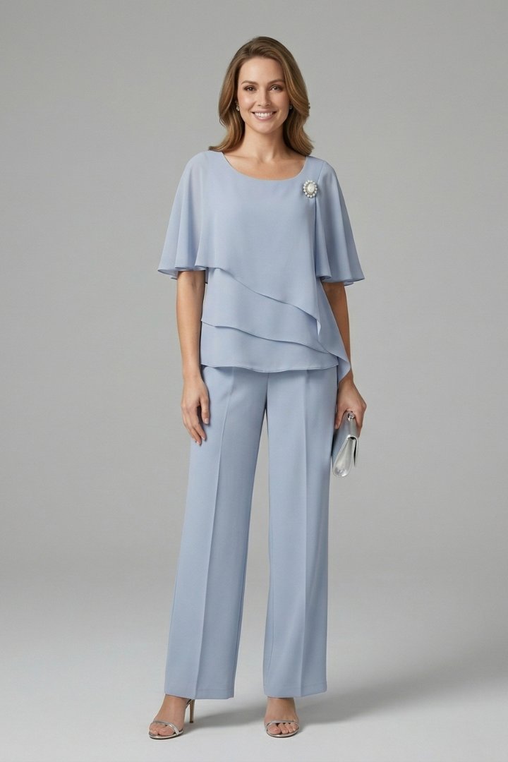 Women's Layered Top | Straight Leg Trousers Set Front