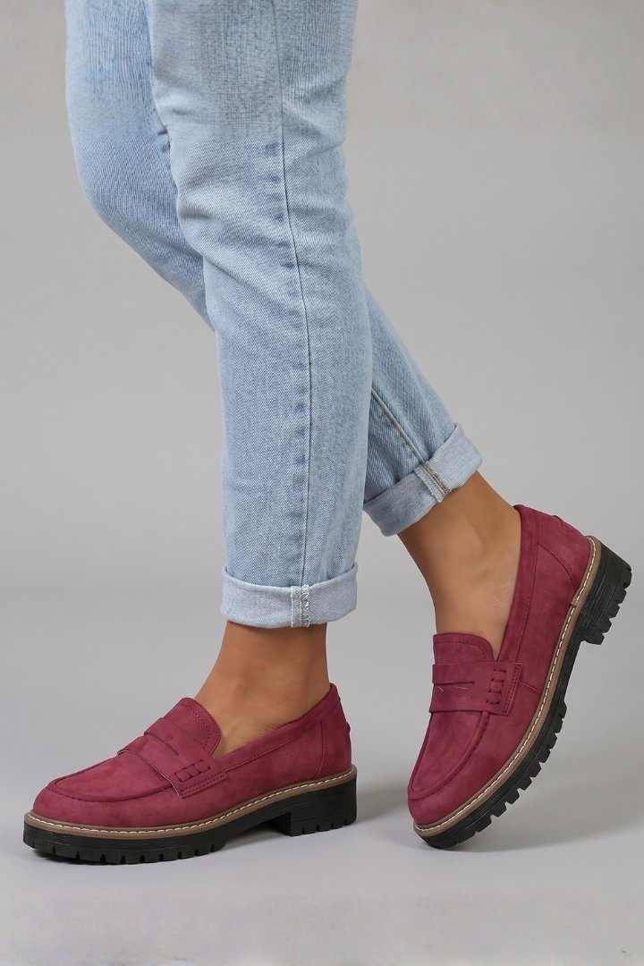 Women's Leather Lug Sole Loafers | Slip On Chunky Flat Angle