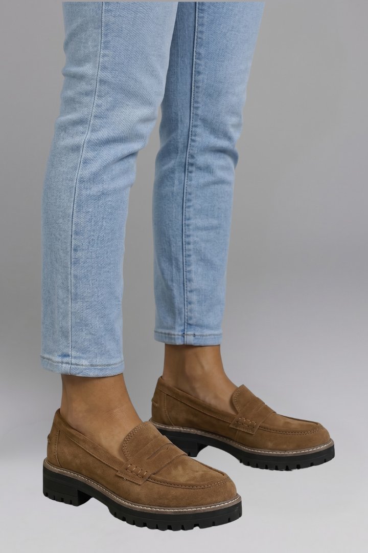 Women's Leather Lug Sole Loafers | Slip On Chunky Flat Back