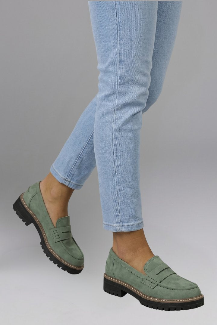 Women's Leather Lug Sole Loafers | Slip On Chunky Flat Full