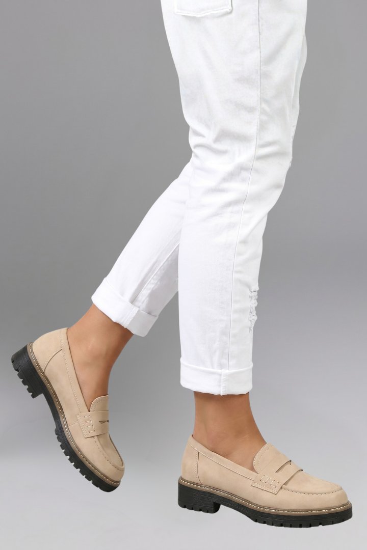 Women's Leather Lug Sole Loafers | Slip On Chunky Flat Lifestyle