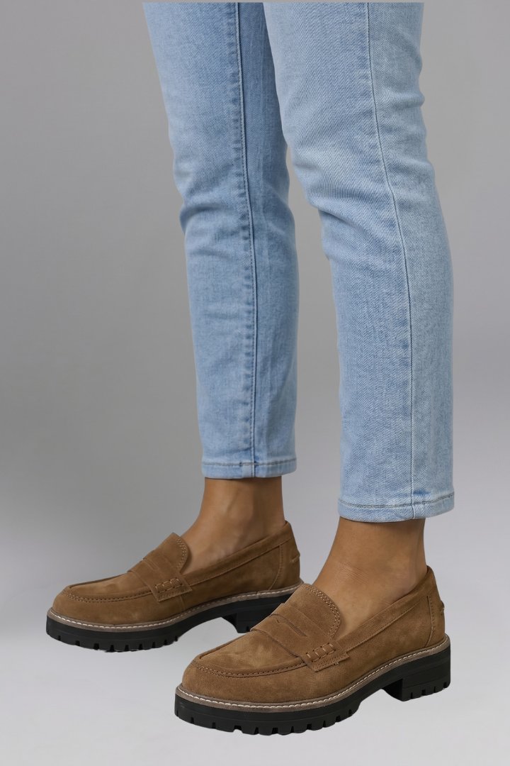 Women's Leather Lug Sole Loafers | Slip On Chunky Flat Side