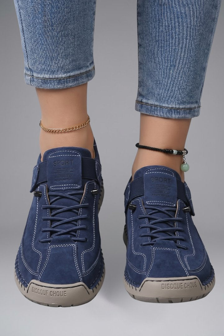Women's Leather Trainers | Elastic Panel Strap Fastening Angle