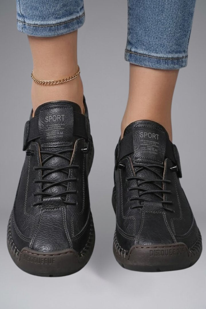 Women's Leather Trainers | Elastic Panel Strap Fastening Detail