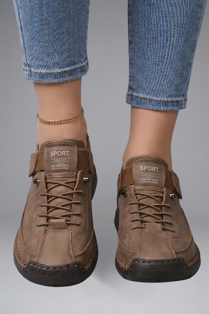Women's Leather Trainers | Elastic Panel Strap Fastening View 15