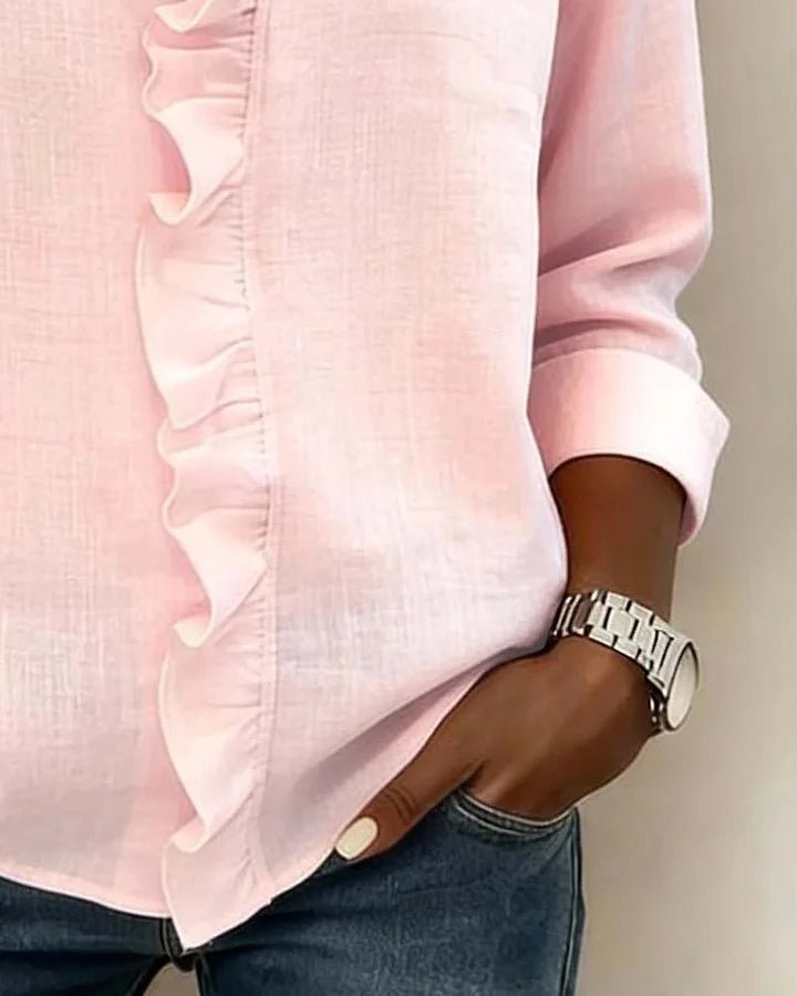 Women's Lightweight V-Neck Blouse | Ruffled Long Sleeve Alternate