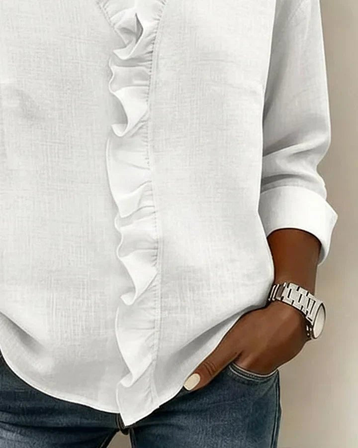 Women's Lightweight V-Neck Blouse | Ruffled Long Sleeve Full