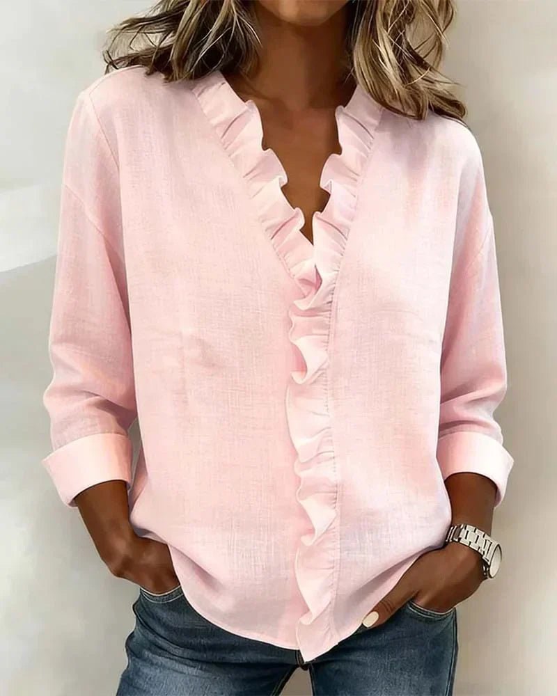 Women's Lightweight V-Neck Blouse | Ruffled Long Sleeve Hero