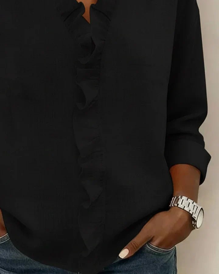 Women's Lightweight V-Neck Blouse | Ruffled Long Sleeve Lifestyle
