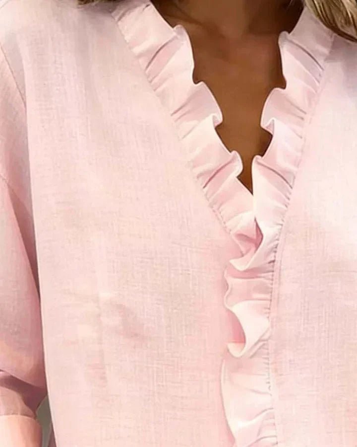 Women's Lightweight V-Neck Blouse | Ruffled Long Sleeve View 11