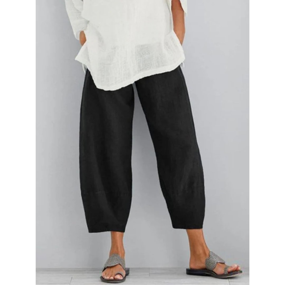 Women's Linen Leisure Trousers | Tapered Balloon Fit Detail