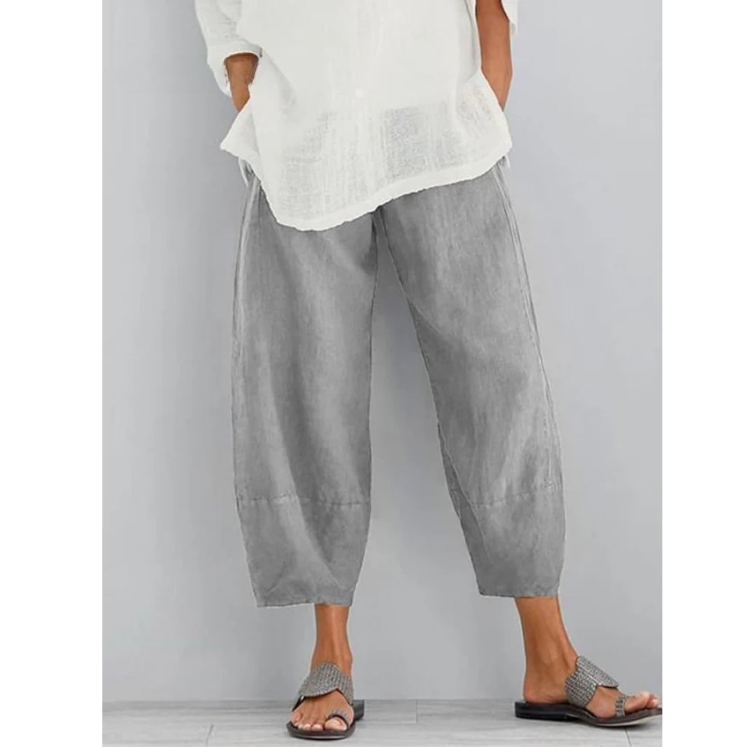 Women's Linen Leisure Trousers | Tapered Balloon Fit Front
