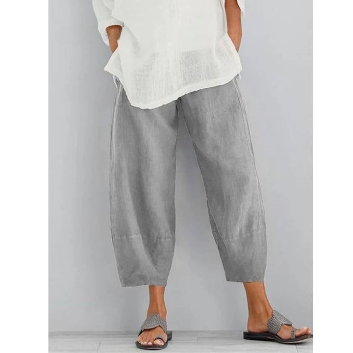 Women's Linen Leisure Trousers | Tapered Balloon Fit Front