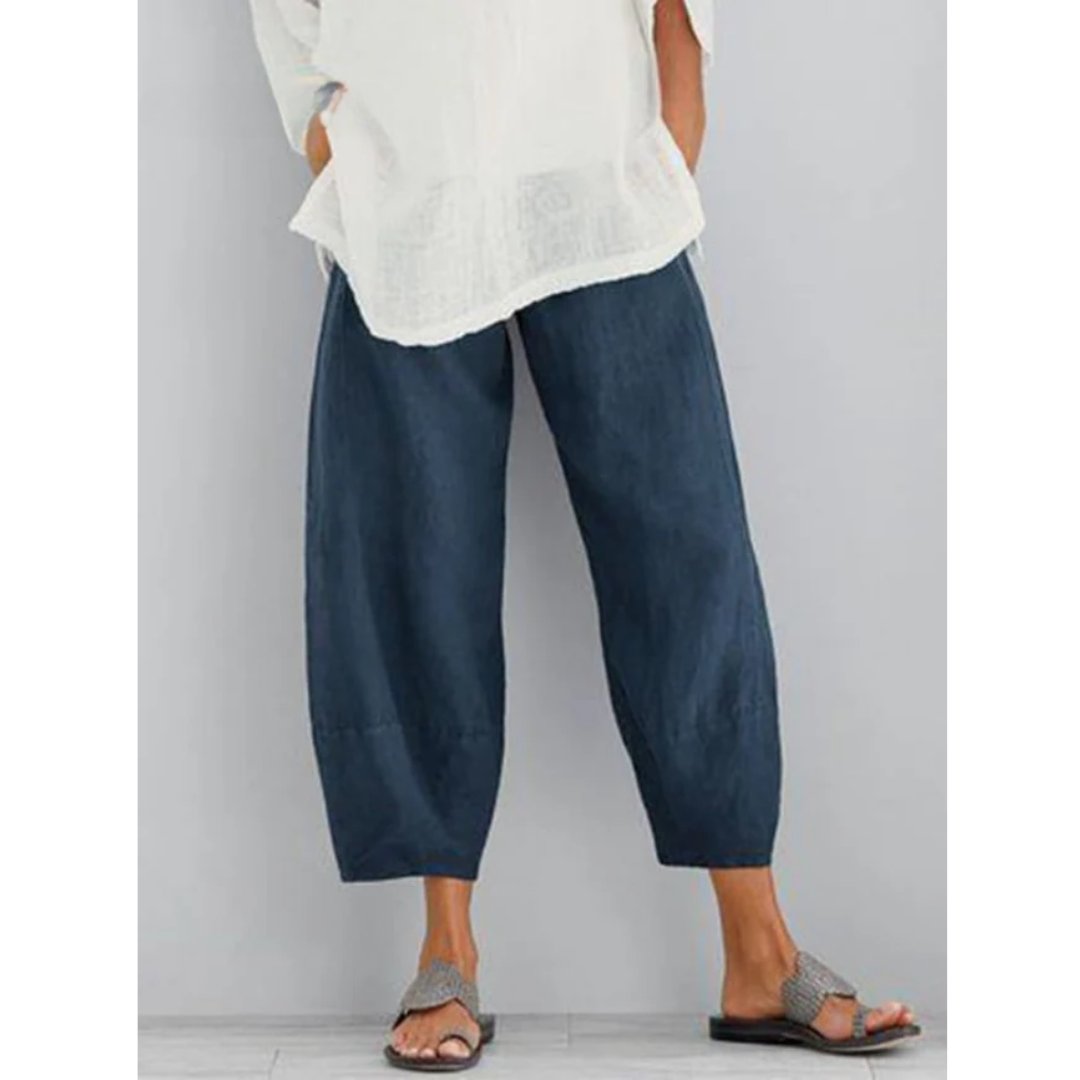 Women's Linen Leisure Trousers | Tapered Balloon Fit Side