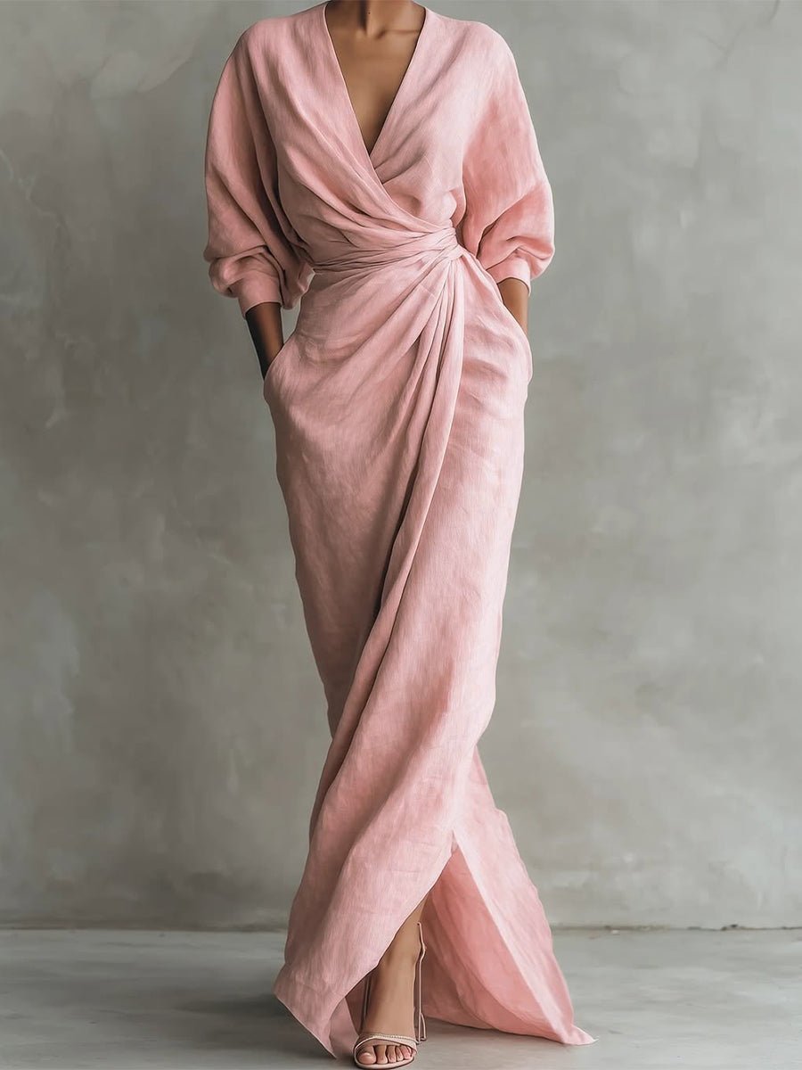 Women's Linen Wrap Maxi Dress | Twisted Skirt V-Neck Hero