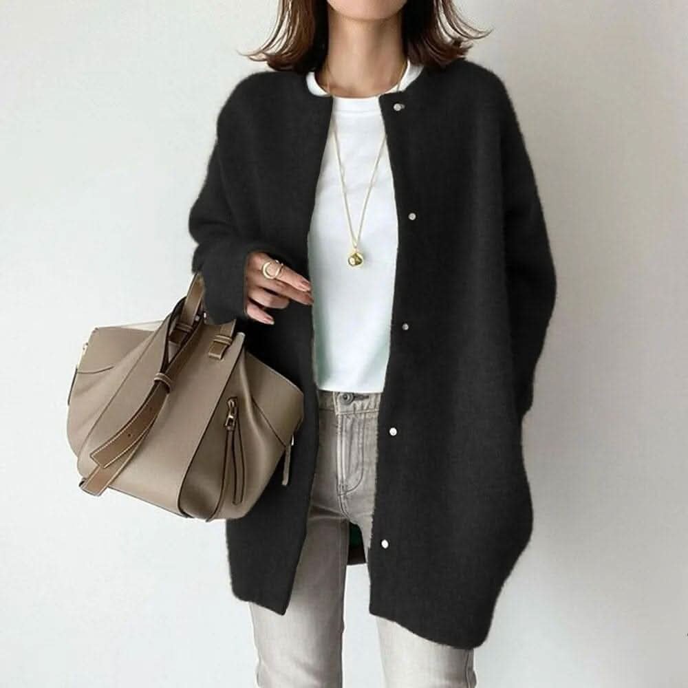 Women's Long Buttoned Knit Cardigan | Elegant Snap Front Back
