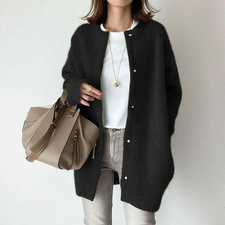 Women's Long Buttoned Knit Cardigan | Elegant Snap Front Back