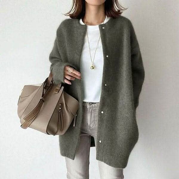Women's Long Buttoned Knit Cardigan | Elegant Snap Front Side