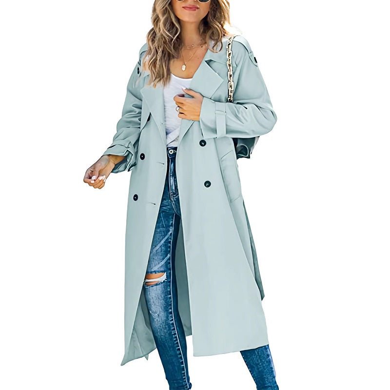 Women's Long Trench Coat | Double-Breasted Classic Fit Back