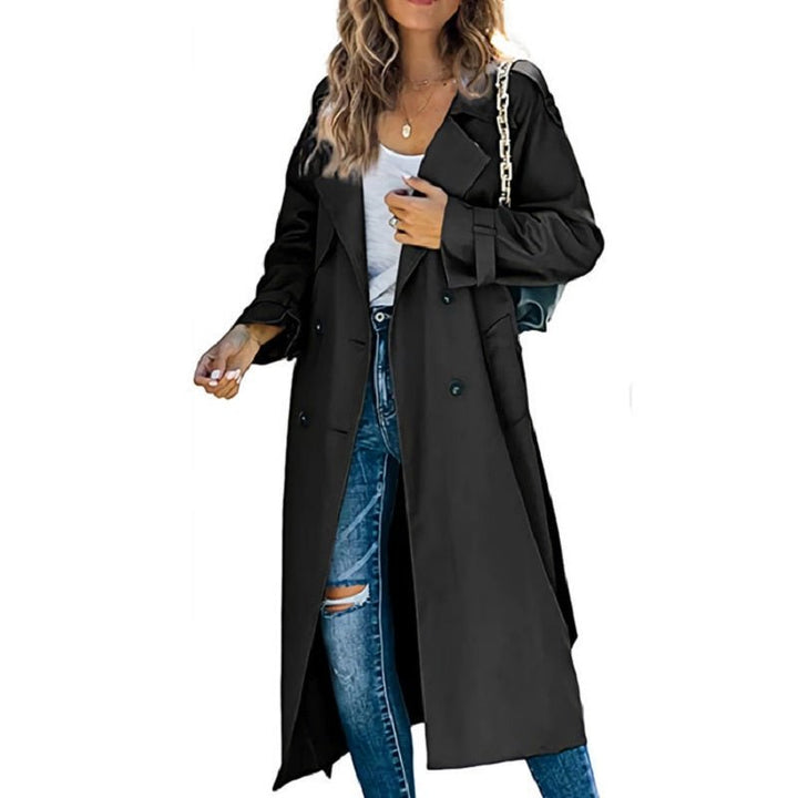 Women's Long Trench Coat | Double-Breasted Classic Fit Close Up