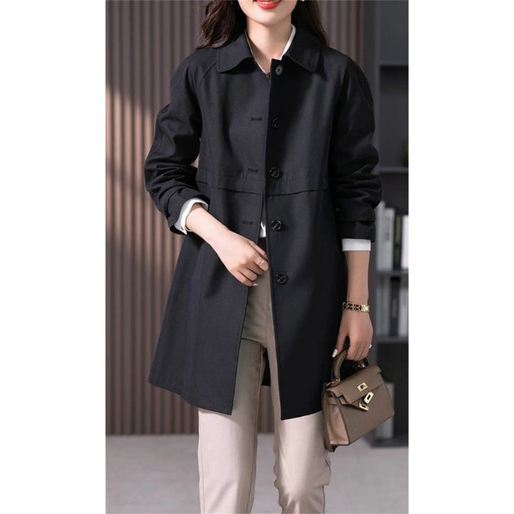 Women's Long Trench Coat | Single Button Front Wrap Close Up