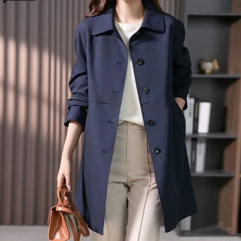 Women's Long Trench Coat | Single Button Front Wrap Detail