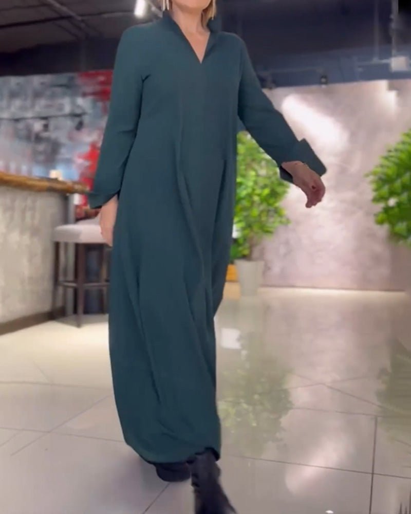 Women's Loose Lapel Maxi Dress | Long Sleeve with Side Slit Lifestyle
