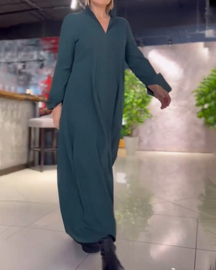 Women's Loose Lapel Maxi Dress | Long Sleeve with Side Slit Lifestyle