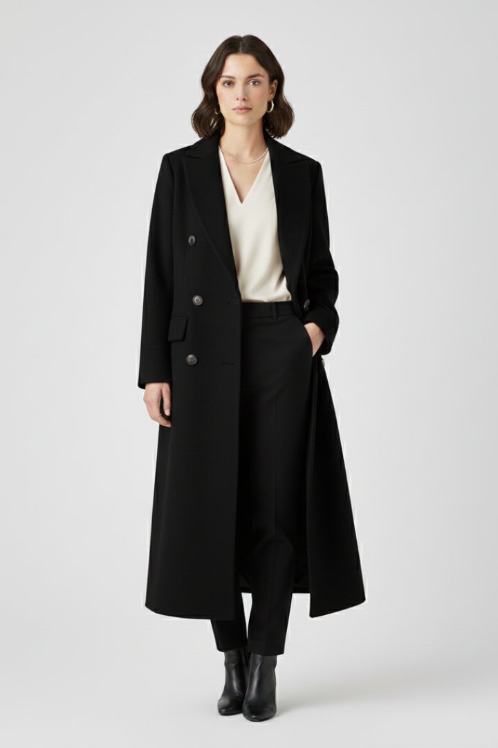 Women's Maxi Coat | Lapel Collar Button Fastening Angle