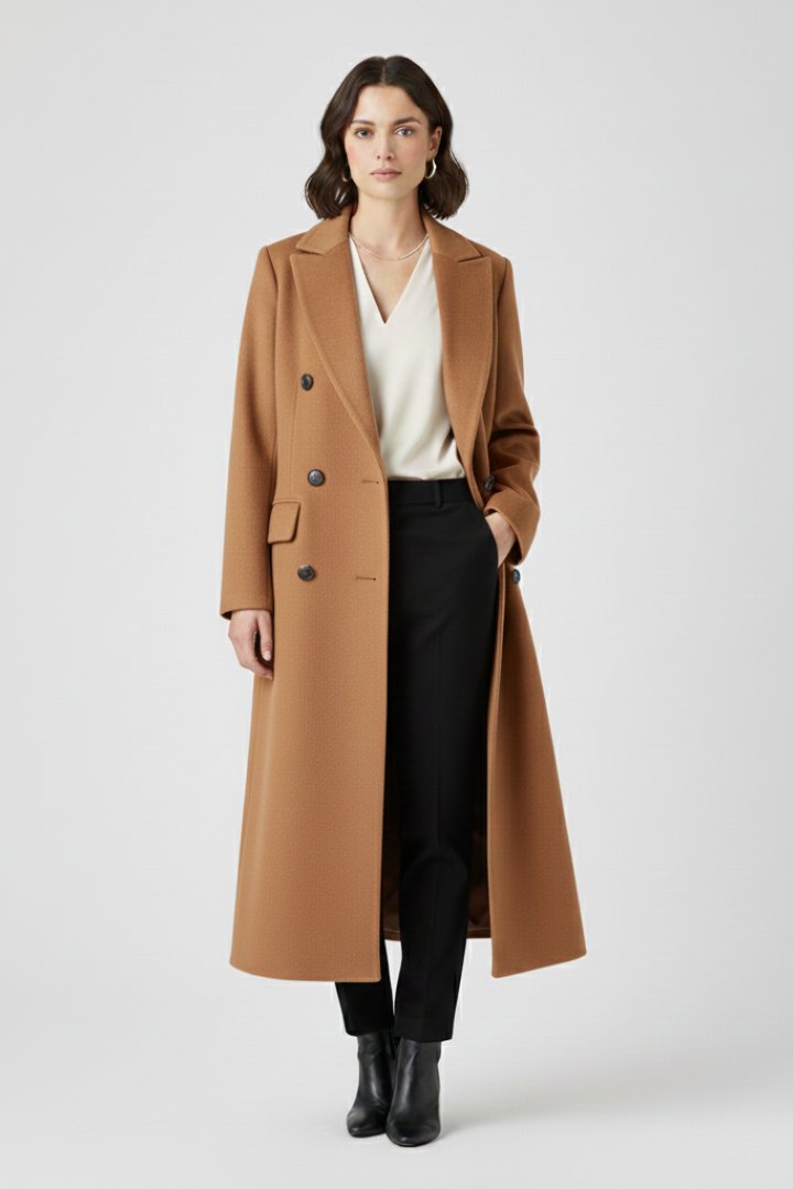 Women's Maxi Coat | Lapel Collar Button Fastening Full
