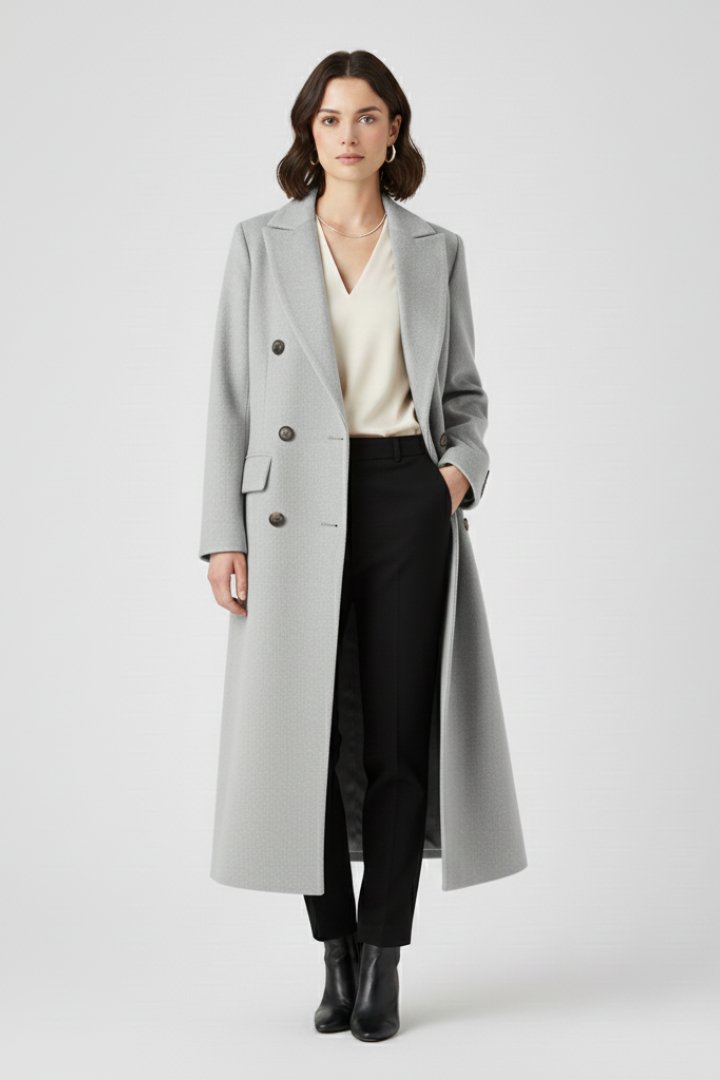 Women's Maxi Coat | Lapel Collar Button Fastening Lifestyle