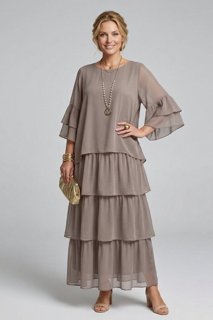 Women's Maxi Dress | Round Neck Tiered Layered Skirt Lifestyle