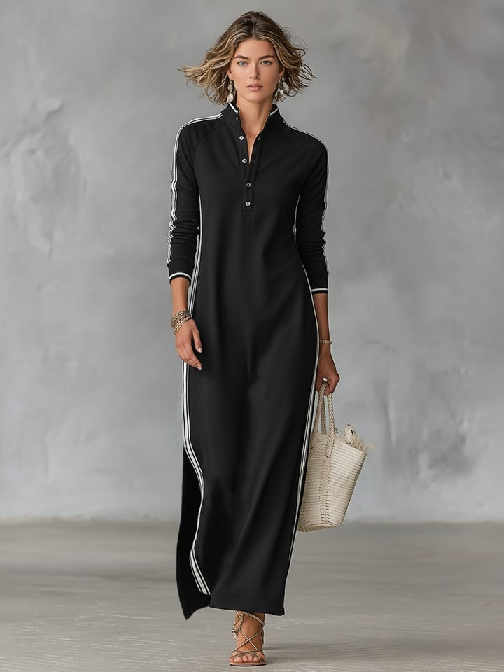 Women's Maxi Shirt Dress | Button Front Collar with Sport Stripe Hero