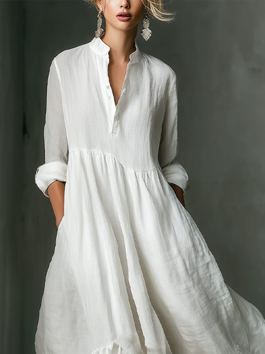 Women's Maxi Shirt Dress | Long Sleeve with Ruffled Hem Detail