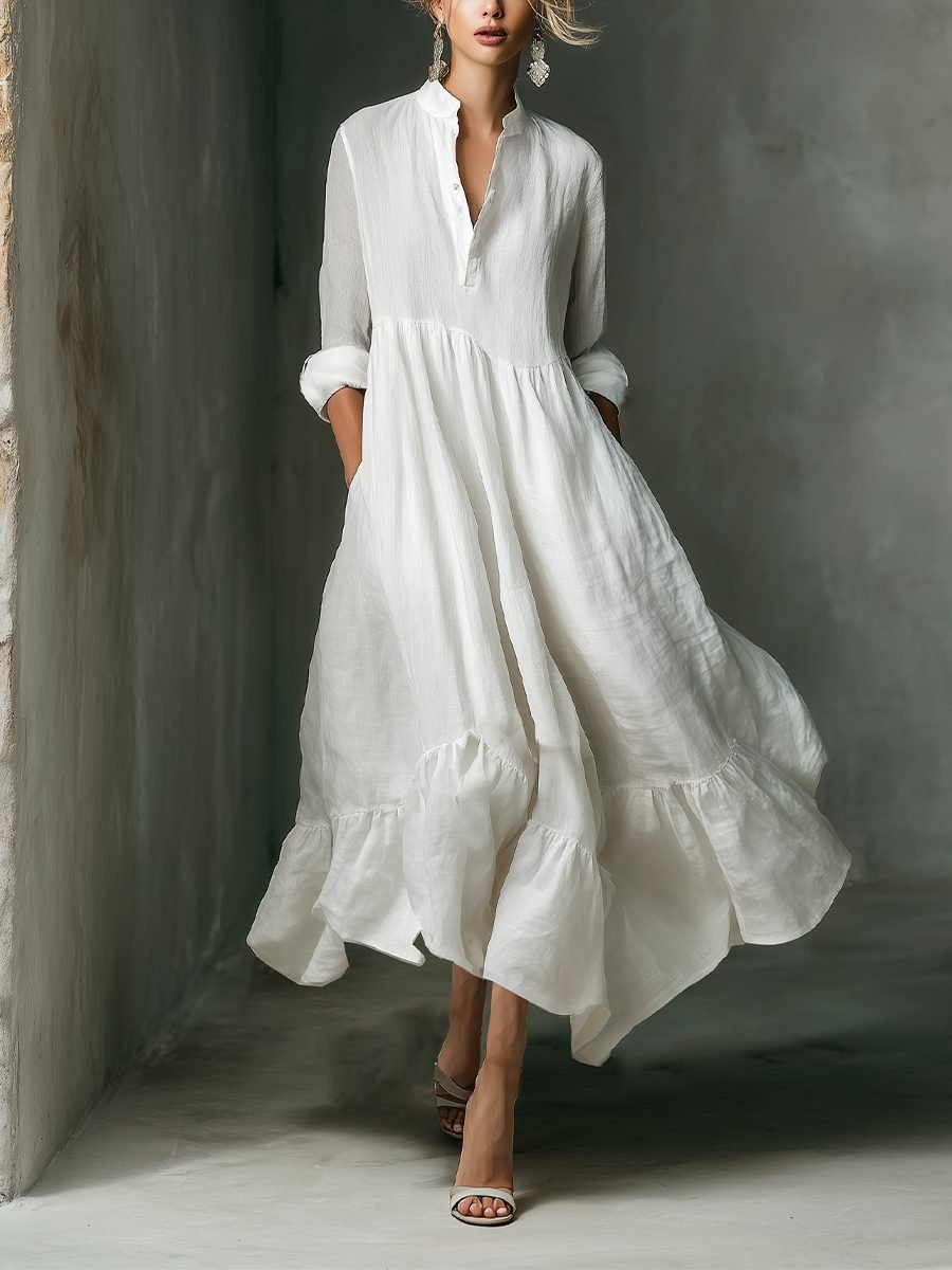 Women's Maxi Shirt Dress | Long Sleeve with Ruffled Hem Hero