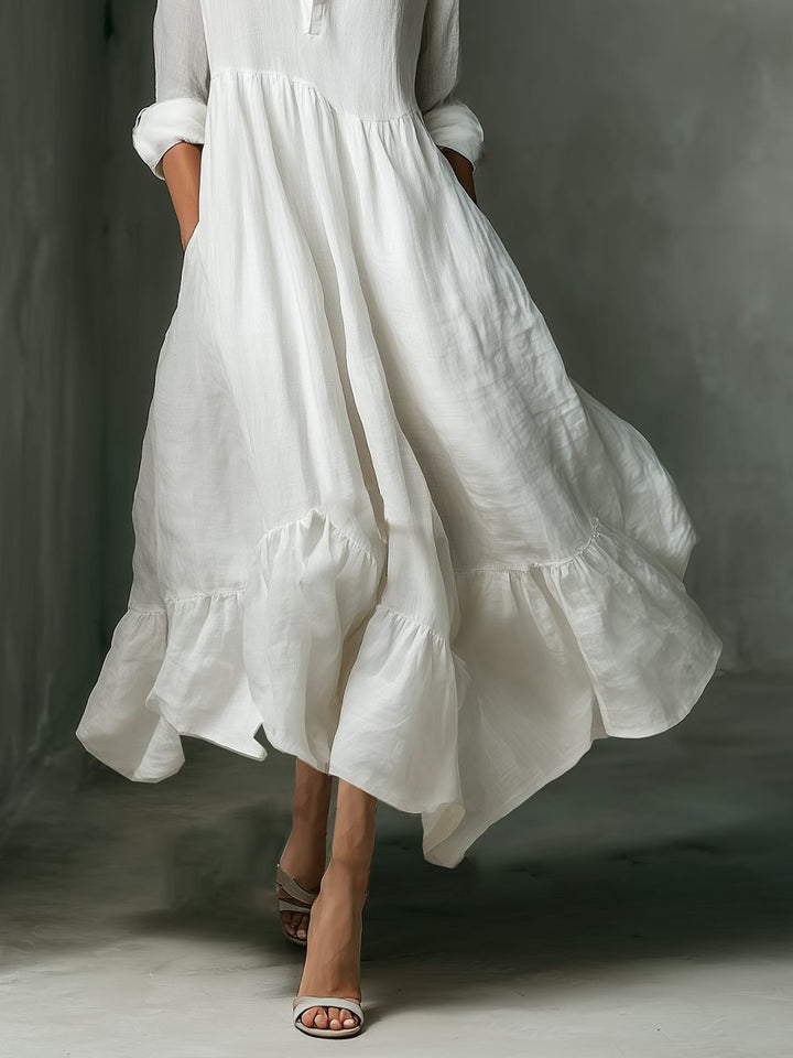 Women's Maxi Shirt Dress | Long Sleeve with Ruffled Hem Side