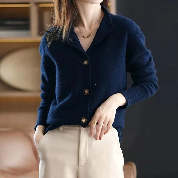 Women's Merino Cardigan | Button Front Ribbed Neckline Alternate