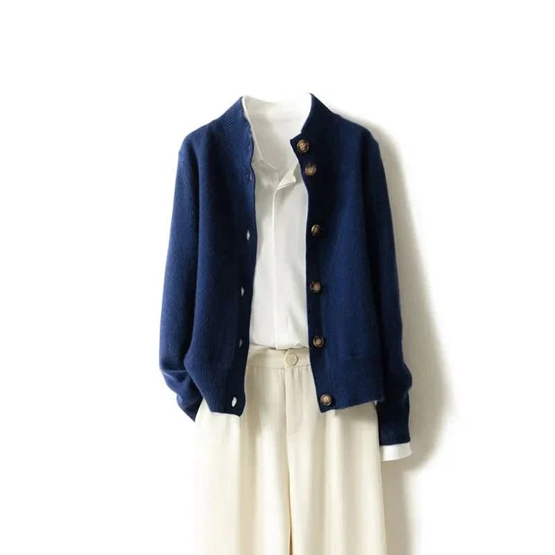 Women's Merino Cardigan | Button Front Ribbed Neckline Back