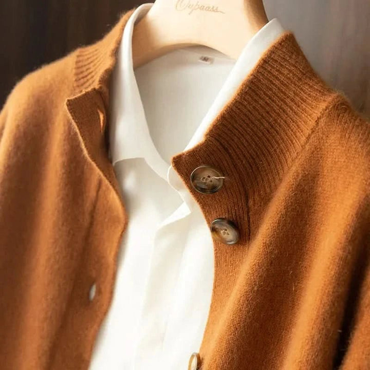 Women's Merino Cardigan | Button Front Ribbed Neckline Detail