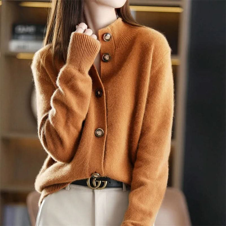 Women's Merino Cardigan | Button Front Ribbed Neckline Hero
