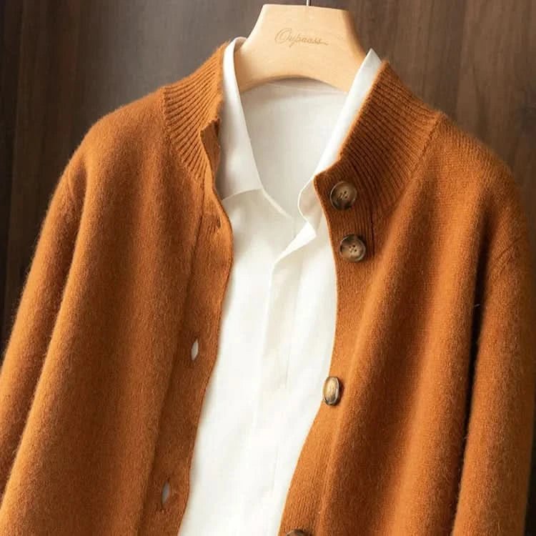 Women's Merino Cardigan | Button Front Ribbed Neckline Lifestyle