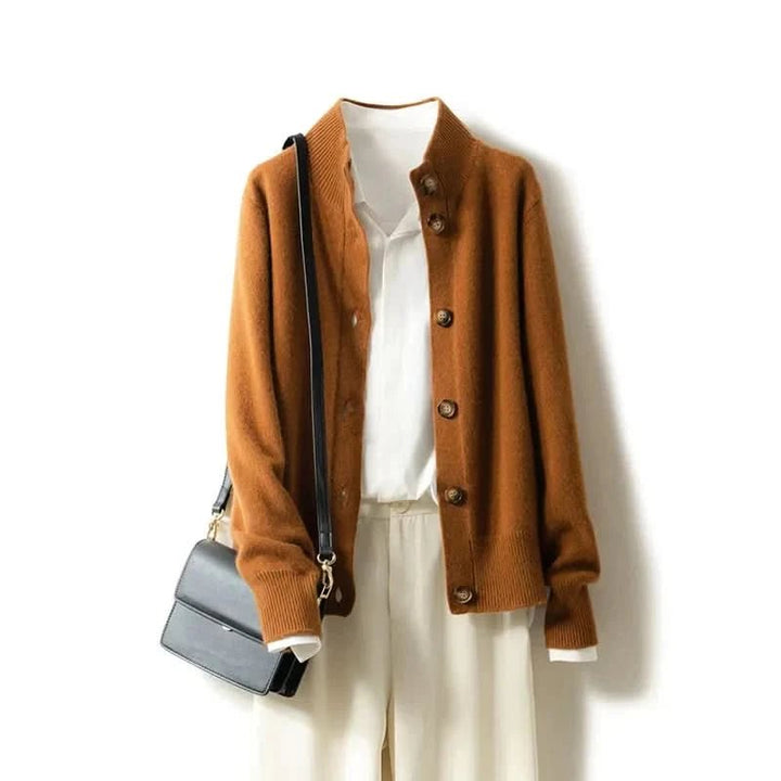 Women's Merino Cardigan | Button Front Ribbed Neckline Side