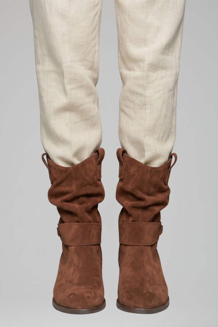 Women's Mid-Calf Boots | Side Zipper Slouchy Suede Fold-Over Angle