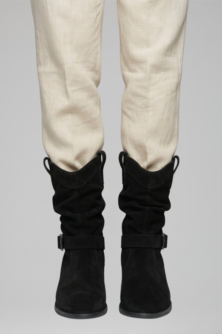 Women's Mid-Calf Boots | Side Zipper Slouchy Suede Fold-Over Lifestyle