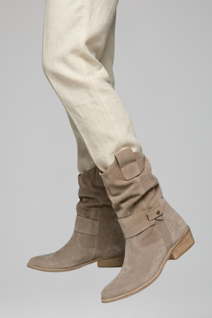 Women's Mid-Calf Boots | Side Zipper Slouchy Suede Fold-Over Side